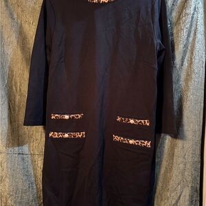 Talbots Black Dress with Leopard Print Accent